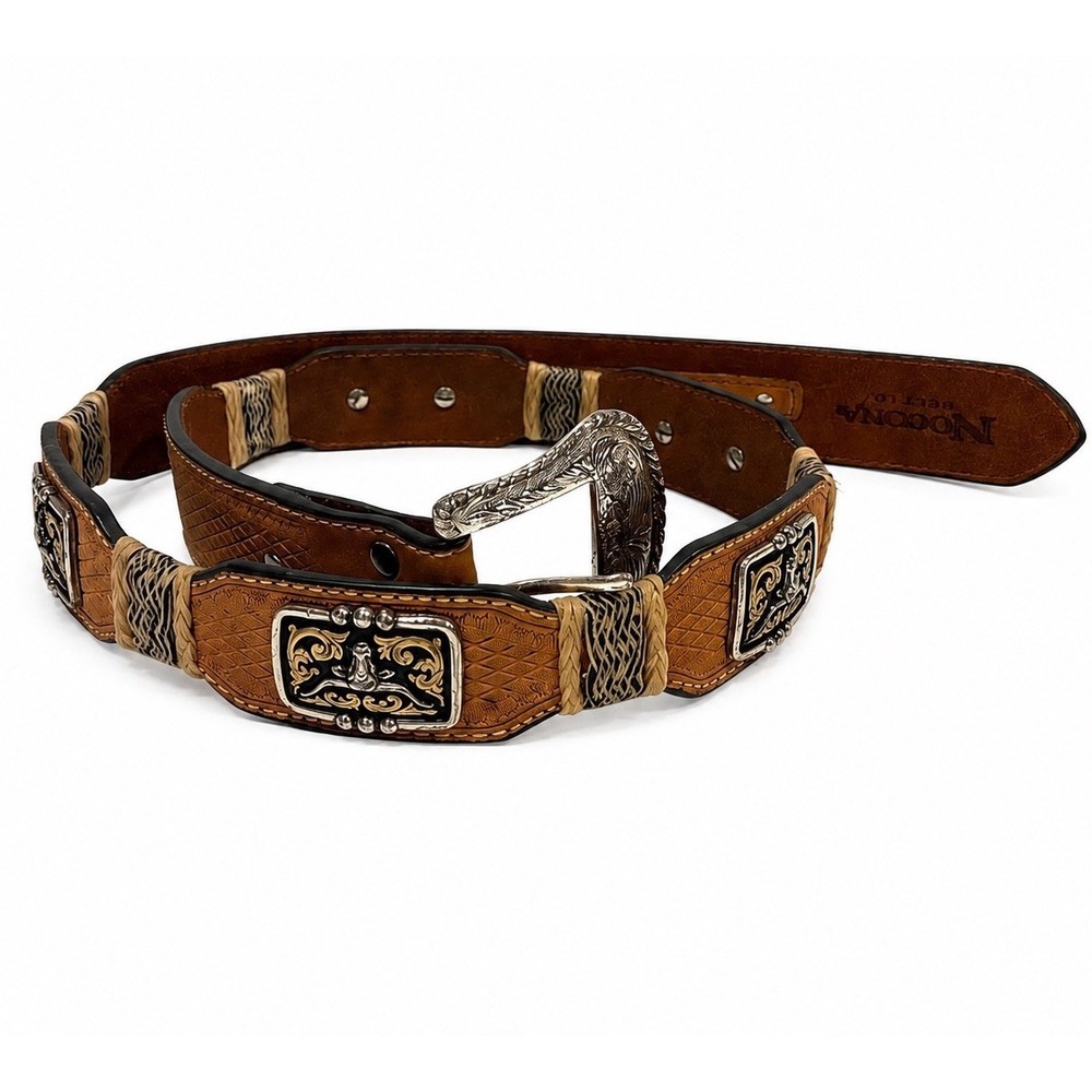 Nocona Belt Co Mens 34 Brown Leather Western Longhorn Concho Belt N2502414